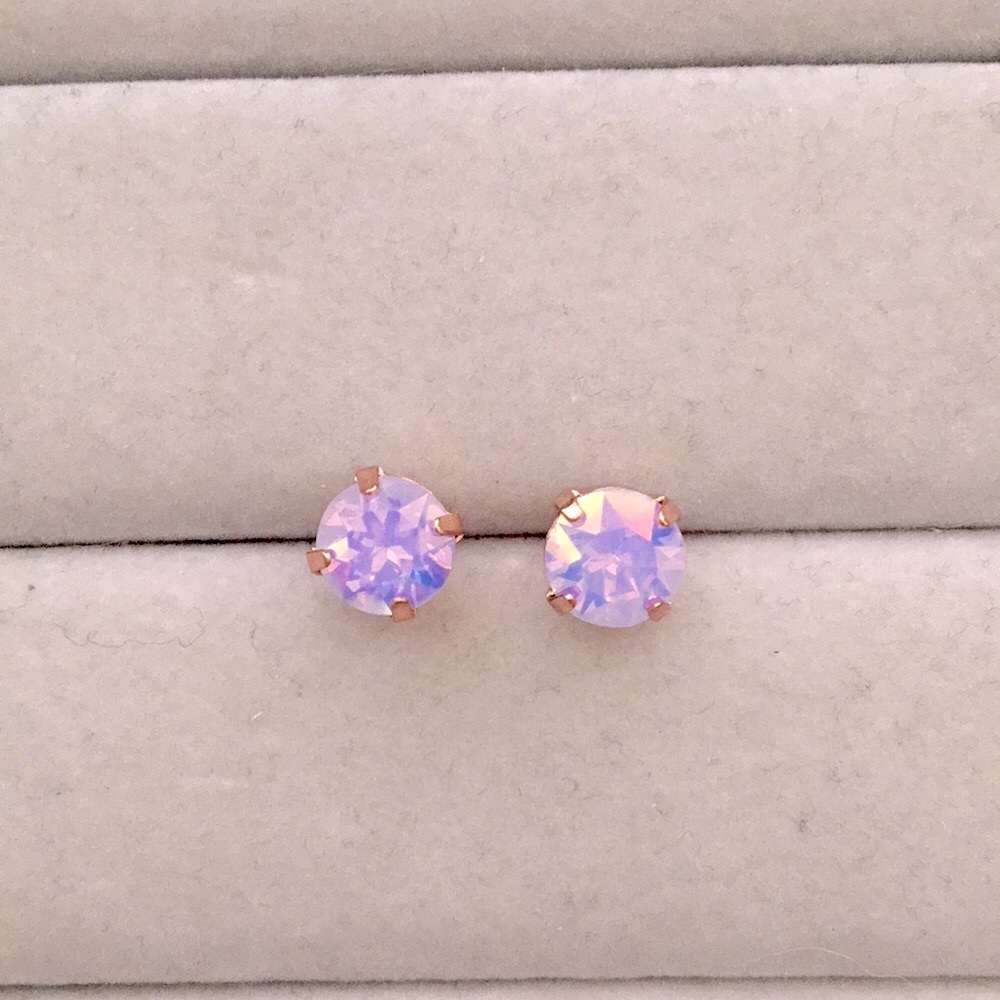 Lilac Purple Opal Aurora Borealis + Rose Gold Crystal Earrings